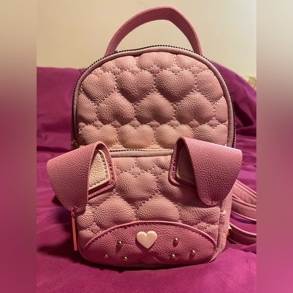 Betsey Johnson Pink Quilted Mini Backpack Puppy Dog Face